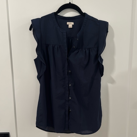 Navy sleeveless flutter sleeve Jcrew size 4 top - Picture 1 of 3